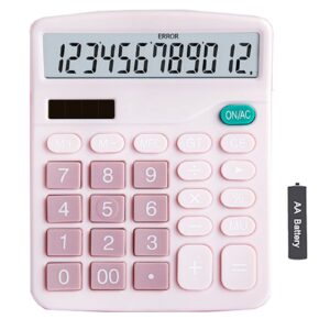 youho pink office desk calculator, 12-bit solar battery dual power standard function electronic calculator with large lcd display (1pack，pink)