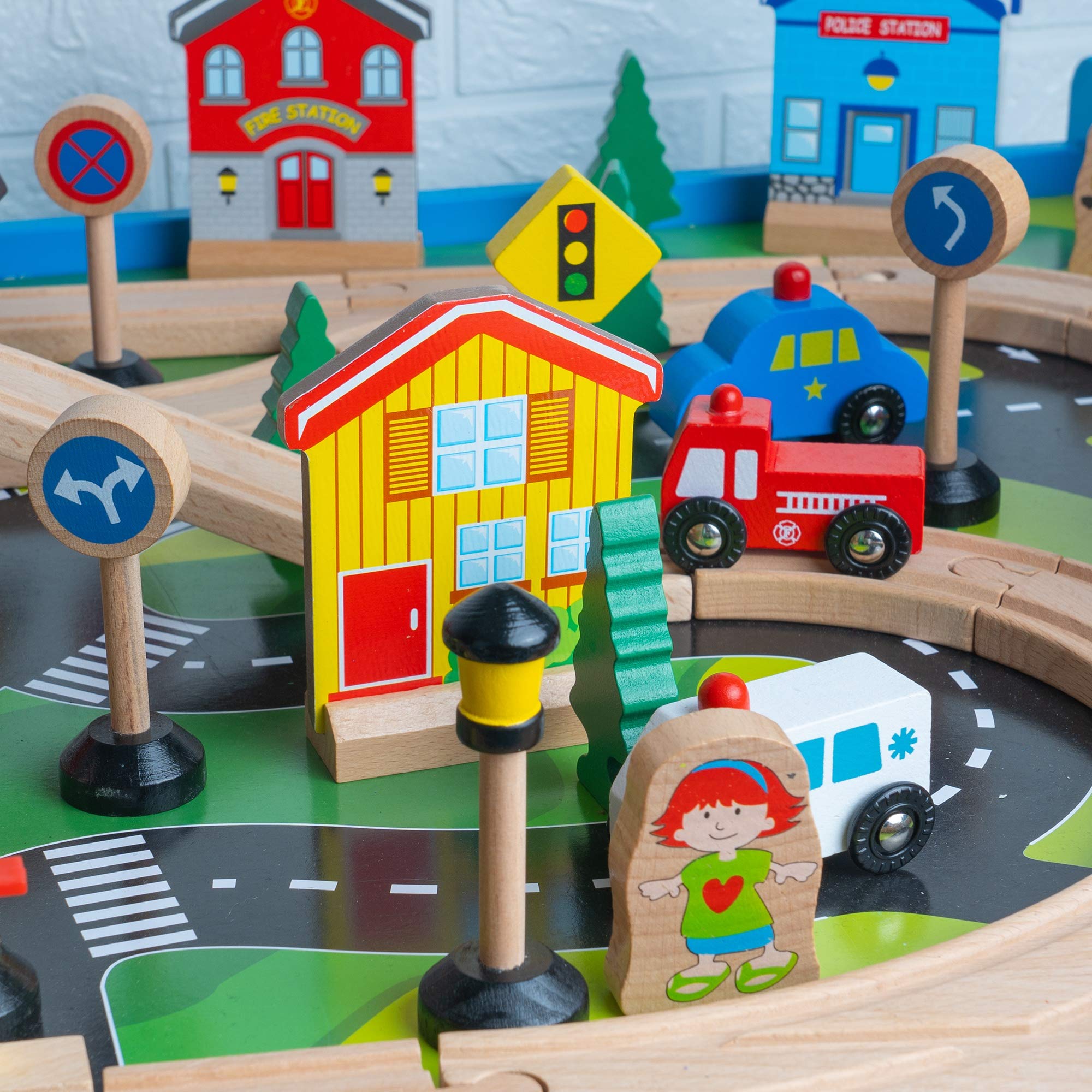 FUNPENY Train Table Toys,Wooden Train Track Railway City Sets Table for Kids Toddlers