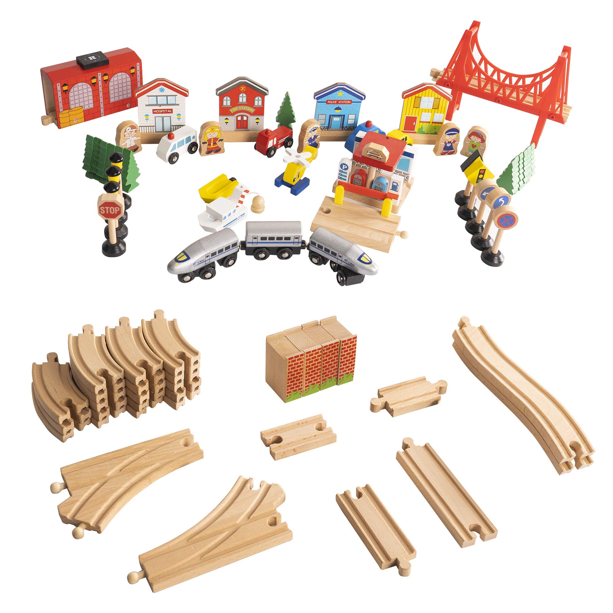 FUNPENY Train Table Toys,Wooden Train Track Railway City Sets Table for Kids Toddlers