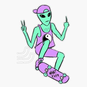 Skateboarding"Whatever" Alien Vinyl Waterproof Sticker Decal Car Laptop Wall Window Bumper Sticker 5"