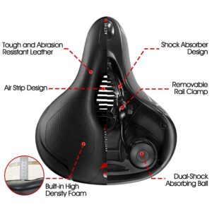 GREAN Comfortable Seat Cushion for Men Women with Dual Shock Absorbing Ball Memory Foam Waterproof Wide Bicycle Saddle Fit for Stationary/Exercise/Indoor/Mountain/Road Bikes