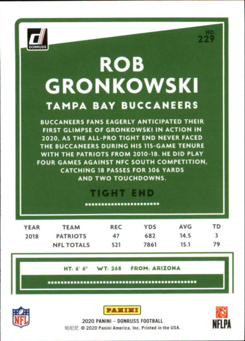 2020 Donruss Football #229 Rob Gronkowski Tampa Bay Buccaneers Official NFL Trading Card by Panini America