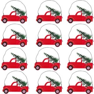 topnotch outlet holiday decorations - hanging ornament set (12 pc) fun mini red truck with tree - christmas ornaments - vintage retro red truck decor