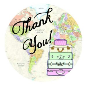60 travel themed thank you stickers 1.5 inch - travel themed shower stickers - travel themed wedding - travel themed party - travel favor stickers