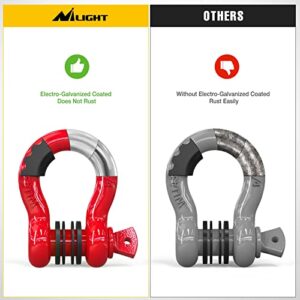 Nilight 2 Pack 3/4" D-Ring Shackle 4.75 Ton (9500 Lbs) Capacity with 7/8" Pin Heavy Duty Off Road Recovery Shackle with Isolators & Washer Kit for Jeep Truck Vehicle, Red (90053B)