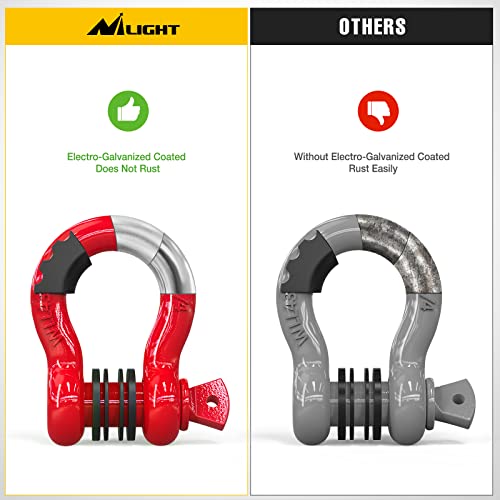 Nilight 2 Pack 3/4" D-Ring Shackle 4.75 Ton (9500 Lbs) Capacity with 7/8" Pin Heavy Duty Off Road Recovery Shackle with Isolators & Washer Kit for Jeep Truck Vehicle, Red (90053B)