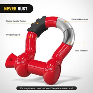 Nilight 2 Pack 3/4" D-Ring Shackle 4.75 Ton (9500 Lbs) Capacity with 7/8" Pin Heavy Duty Off Road Recovery Shackle with Isolators & Washer Kit for Jeep Truck Vehicle, Red (90053B)