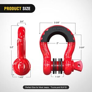 Nilight 2 Pack 3/4" D-Ring Shackle 4.75 Ton (9500 Lbs) Capacity with 7/8" Pin Heavy Duty Off Road Recovery Shackle with Isolators & Washer Kit for Jeep Truck Vehicle, Red (90053B)