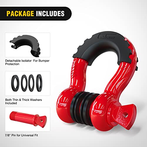 Nilight 2 Pack 3/4" D-Ring Shackle 4.75 Ton (9500 Lbs) Capacity with 7/8" Pin Heavy Duty Off Road Recovery Shackle with Isolators & Washer Kit for Jeep Truck Vehicle, Red (90053B)