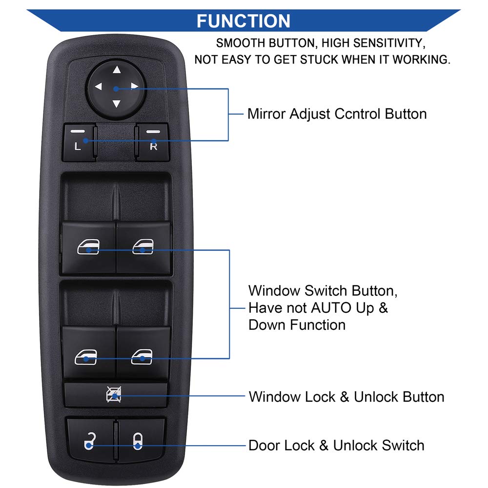 AiYiGu Master Power Window Switch (3 Pins + 0 Pin) Compatible with 2008 2009 Chrysler Town & Country/Dodge Grand Caravan, Replaces 4602535AG 4602535AC 4602535AD, No Auto,Front Driver Side