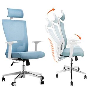 ergonomic office chair adjustable high back chair with flexible headrest & 140°reclining lumbar support mesh computer chair for office home (blue)