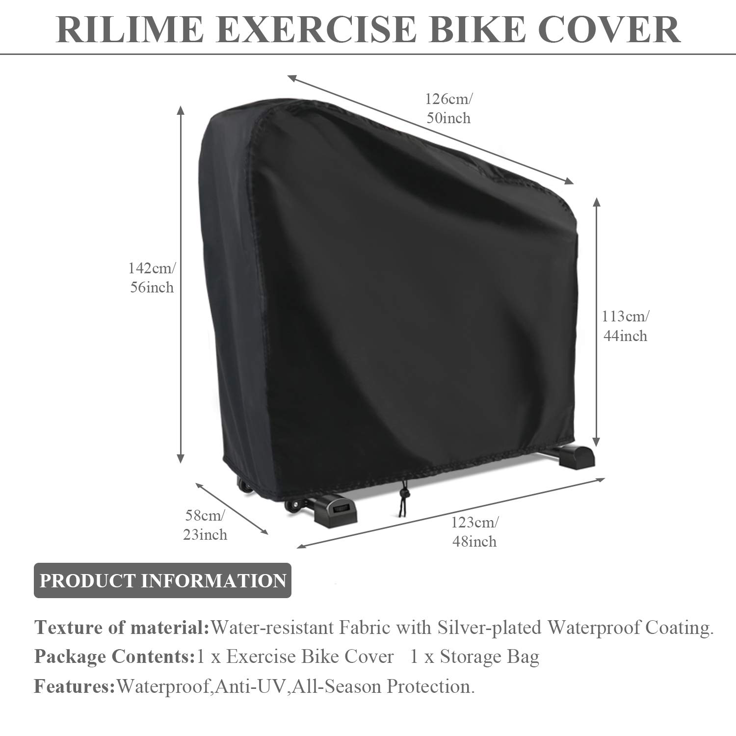 Rilime Exercise Bike Cover,Upright Cycling Peloton Cover Stationary Bike Covers Outdoor Storage Waterproof Dustproof Bicycle Cover Ideal for Indoor & Outdoor Fitness