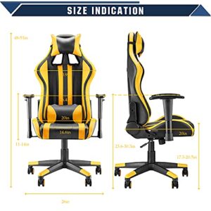 Soontrans Rocking Gaming Chair,PC Computer Chair,Home Office Chair,Racing Chair with Adjustable Recliner and Armrest with Headrest Lumbar Pillow Support (Yellow)