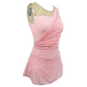 Women Figure Skating Dress Competition Costume Rhythmic Shiny Rhinestones Cracked Ice Skating Leotard Dress Pink