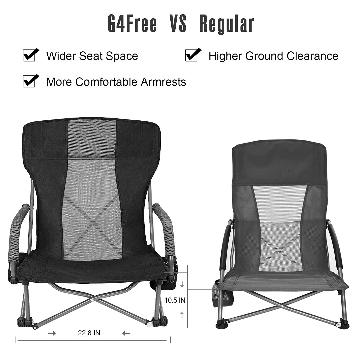 G4Free Folding Beach Chair, Low Sling Portable Beach Chair for Adults with Headrest, Backpack Lightweight Camp Chair for Outdoor Camping Sand Beach