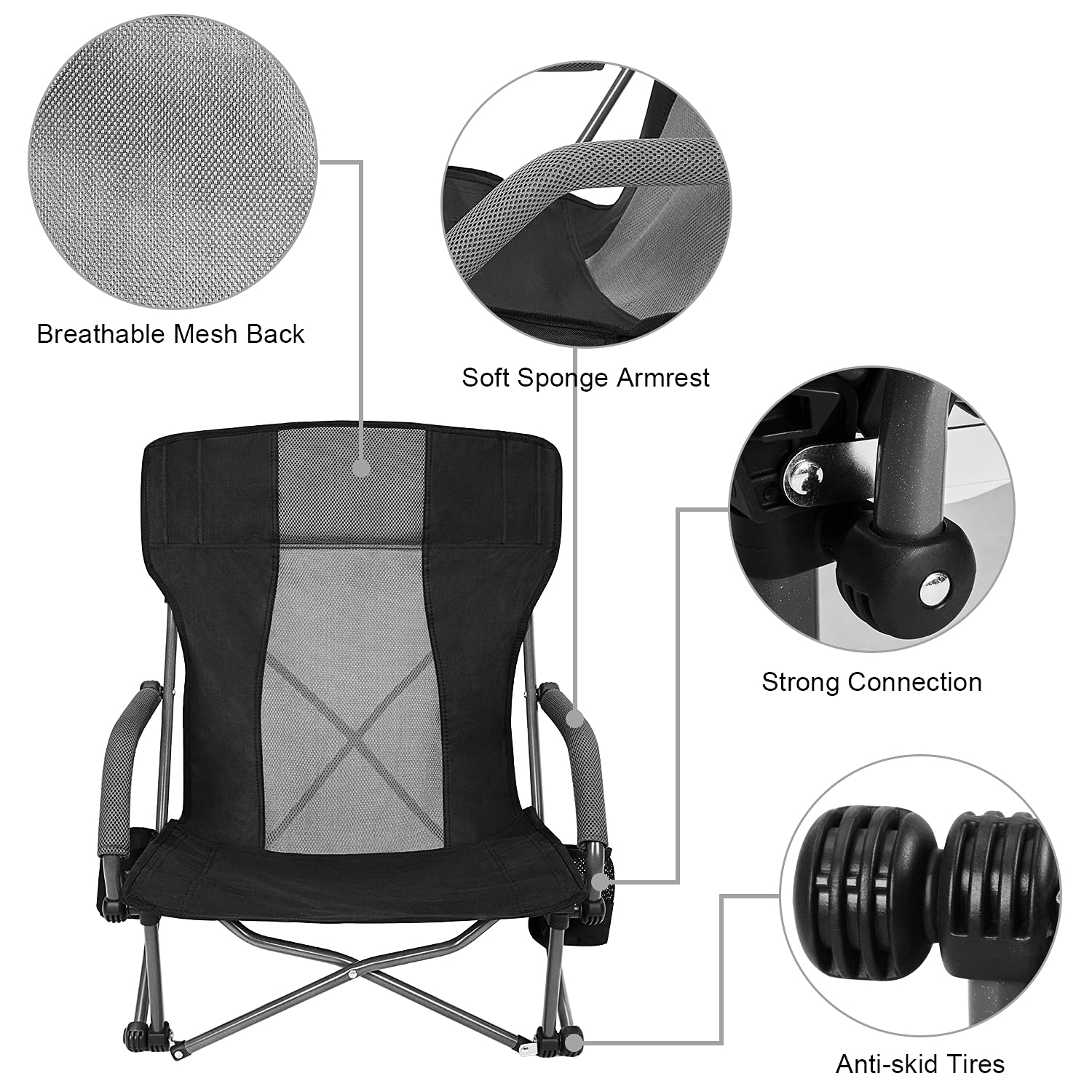 G4Free Folding Beach Chair, Low Sling Portable Beach Chair for Adults with Headrest, Backpack Lightweight Camp Chair for Outdoor Camping Sand Beach