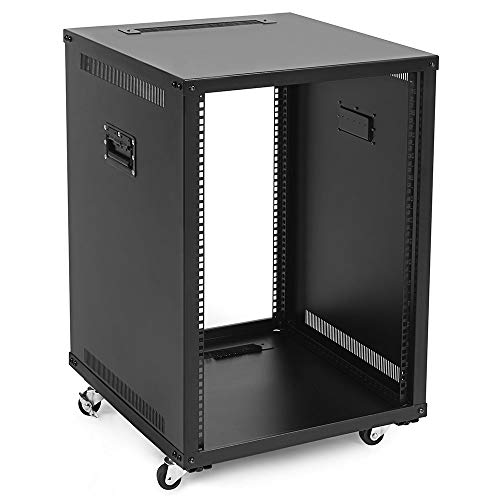 NavePoint 15U Portable Server Rack with Casters - 15U Network Rack Open Frame with Adjustable Rails, 132lbs Capacity - Up to 22.6" Deep 19-Inch Rack for IT Equipment, Telecom & A/V, Black