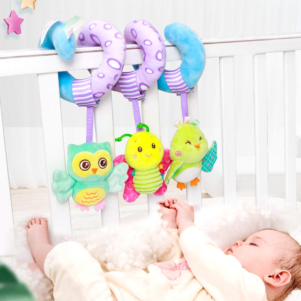 Caterbee Car Seat Toys, Baby Activity Spiral Plush Stroller bar Toy Accessories, Hangings pram Toy, Crib Toys with Bell for boy or Girl (style03)