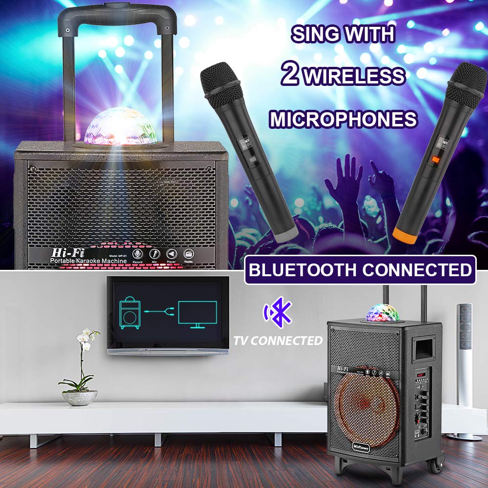 Bluetooth Karaoke Machine for Adults with 2 Wireless Microphones, Portable Karaoke Speaker with Disco Lights, Gifts for Kids, Boys & Girls