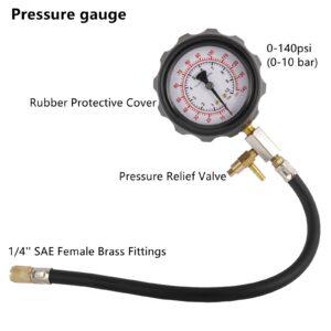 KUNTEC 0-140PS Fuel Injection Pressure Tester Gauge Kit Gasoline Gas Fuel Oil Injector Test Set for Auto Truck SUV Motorcycle