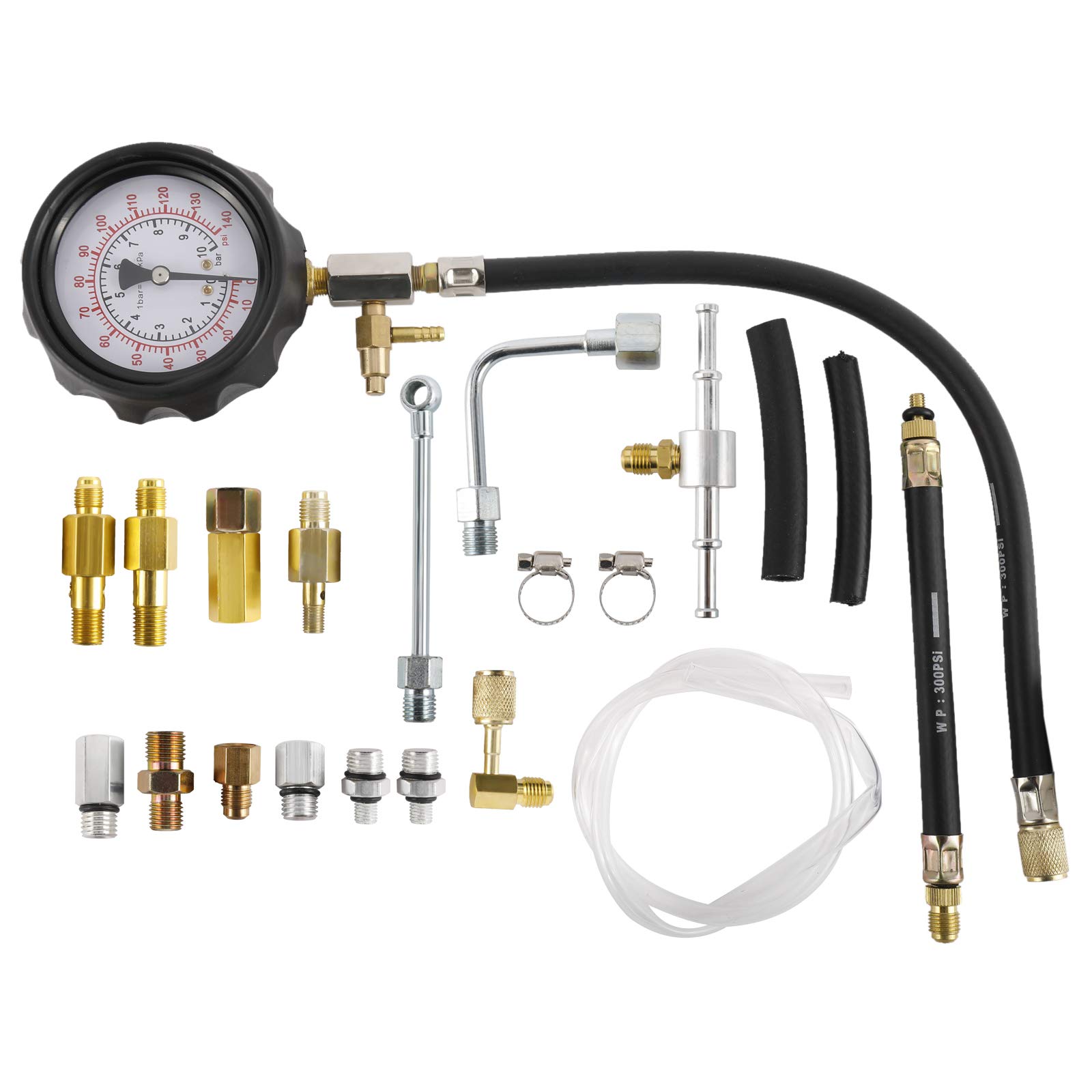 KUNTEC 0-140PS Fuel Injection Pressure Tester Gauge Kit Gasoline Gas Fuel Oil Injector Test Set for Auto Truck SUV Motorcycle