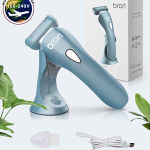 brori Electric Razor for Women - Womens Shaver Bikini Trimmer Body Hair Removal for Legs and Underarms Rechargeable Wet and Dry Painless Cordless with LED Light, Blue