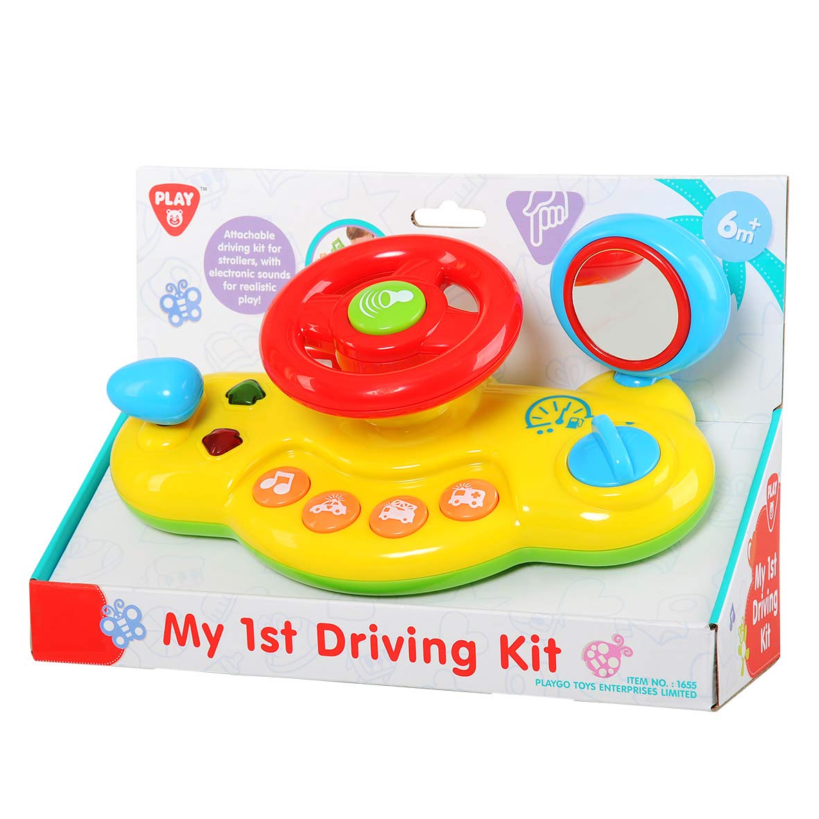 Play Portable My First Driving Kit Toy - Turn & Lean Steering Wheel Cars - Attachable Driving Kit for Strollers, with Electronic Sound for Realistic Music and Entertainment for Kids Ages 6 Months P