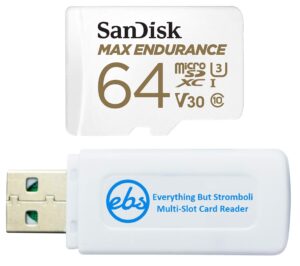 sandisk max endurance 64gb tf card microsdxc memory card for dash cams & home security system video cameras (sdsqqvr-064g-gn6ia) class 10 bundle with (1) everything but stromboli microsd card reader