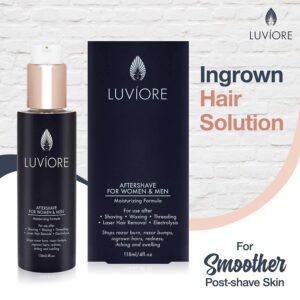 LUVIORE Ingrown Hair Treatment Solution (4 oz) - After Shave for Women & Men - Ingrown Hair treatment for bikini area - razor burn treatment women bikini - Moisturizing Serum for Women & Men