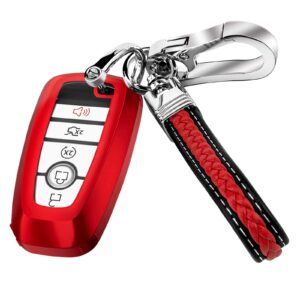 Key Fob Cover Case for Ford Soft TPU Key Holder Full Coverage Car Key Protector with Leather Keychain Lanyard for Ford Explorer Mustang Fusion Escape F150 F250 F350 F450 F550 Edge, Red