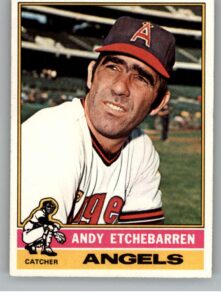1976 topps #129 andy etchebarren california angels mlb baseball card ex/nm