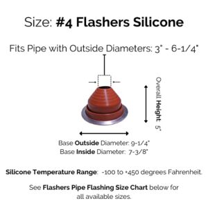 Flashers #4 Silicone High Temp Flexible Roof Jack Pipe Boot Metal Roofing Pipe Flashing (Pipe OD 3" to 6-1/4") - 100% Made in The USA