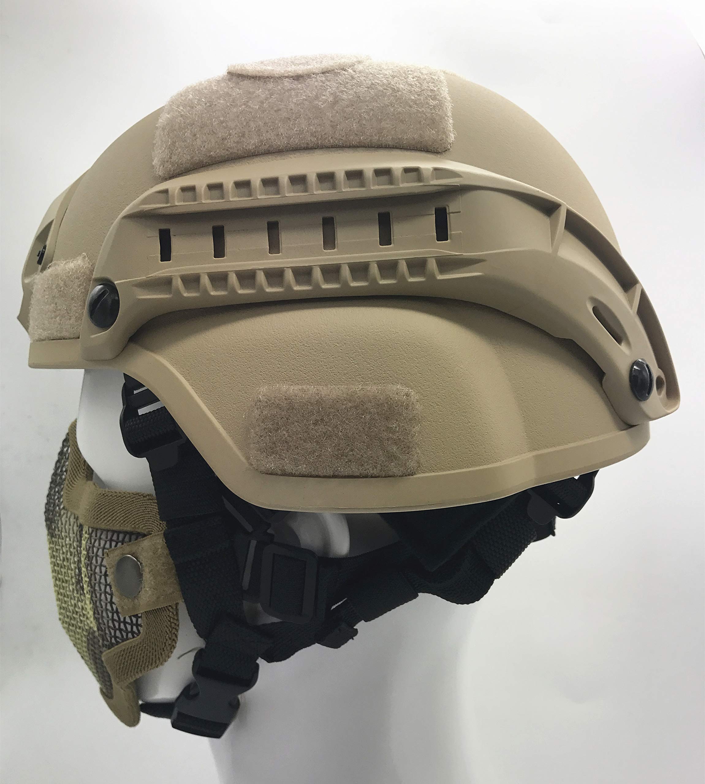 Willbebest Tactical Airsoft Paintball MICH 2000 Helmet with Side Rail & Wing-Loc Adapter, Comes with a Half Face Metal Mesh Airsoft Mask