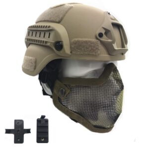 Willbebest Tactical Airsoft Paintball MICH 2000 Helmet with Side Rail & Wing-Loc Adapter, Comes with a Half Face Metal Mesh Airsoft Mask