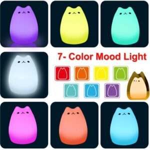 SunPlusPower Cute Kitty Night Light, Cat Night Lamp Animal Silicone Lamps with Touch Sensor -Portable Color Changing Glow Soft Cute Christmas Kitty Silicone Nightlights for Women Teen Girls Baby