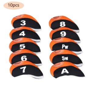 Maxi 10x Neoprene Golf Club Iron Head Cover Set Fit Titleist Callaway Ping Taylormade (Orange)