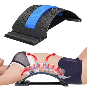 back stretcher for pain relief, spine aligner for chair & bed with massager, back cracking device, lumbar stretcher for spinal decompression, scoliosis, sciatica and herniated disc