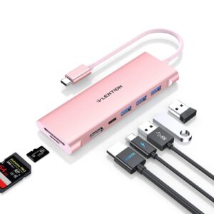 lention usb c multiport hub with 4k hdmi, 3 usb 3.0, sd/micro sd card reader, 100w pd compatible 2023-2016 macbook pro, new mac air, other type c devices, stable driver adapter (cb-c36b, rose gold)