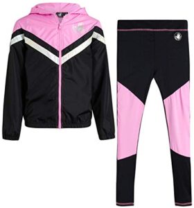 body glove girls' tracksuit - 2 piece windbreaker jacket and active leggings sweatpants set, size x-large, hot pink/black