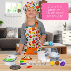 Next Milestones Kids Kitchen Playset - Cooking Toys Kit for Pretend Play - Apron, Chef's Hat, Cookware, Utensils, Pans, Pots & Vegetables Included - Suitable for Children 3 Years & Up - 30-Piece Set