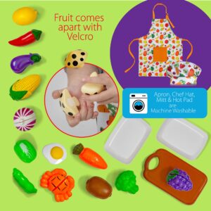 Next Milestones Kids Kitchen Playset - Cooking Toys Kit for Pretend Play - Apron, Chef's Hat, Cookware, Utensils, Pans, Pots & Vegetables Included - Suitable for Children 3 Years & Up - 30-Piece Set