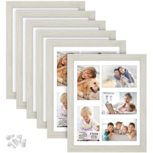 langdon house 11x14 collage picture frames w/mat for 5-4x6 photos (almond white, 6 pack) woodgrain style, wall mount only, richland collection