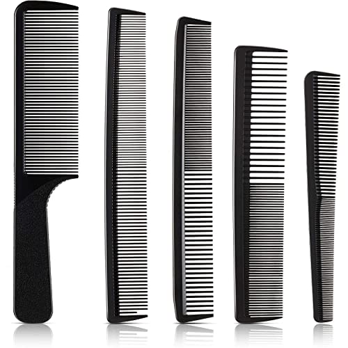 5 Pieces Hair Cutting Comb Barber Comb Hair Styling Combs Fine Teeth Carbon Comb Set Anti Static Heat Resistant Hairdressing Tapered Comb for Men Women (Classic Combs)