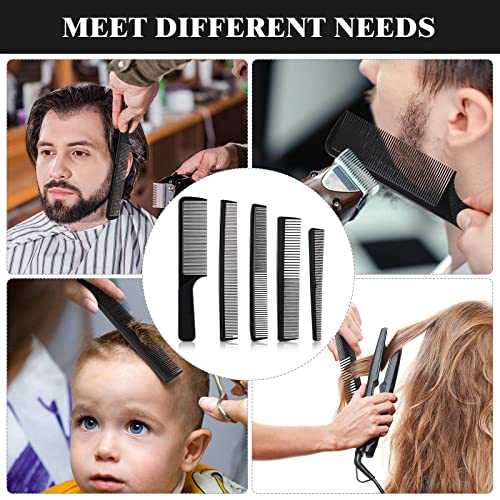 5 Pieces Hair Cutting Comb Barber Comb Hair Styling Combs Fine Teeth Carbon Comb Set Anti Static Heat Resistant Hairdressing Tapered Comb for Men Women (Classic Combs)