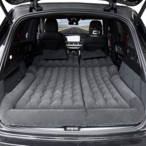 suv air mattress, inflatable car bed with electric pump and pillow, flocking surface, camping sleeping pad for travel suv sedan back seat trunk tent chevy jeep wrangler toyota honda civic (black)