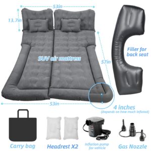 SUV Air Mattress, Inflatable Car Bed with Electric Pump and Pillow, Flocking Surface, Camping Sleeping Pad for Travel SUV Sedan Back Seat Trunk Tent Chevy Jeep Wrangler Toyota Honda Civic (Black)