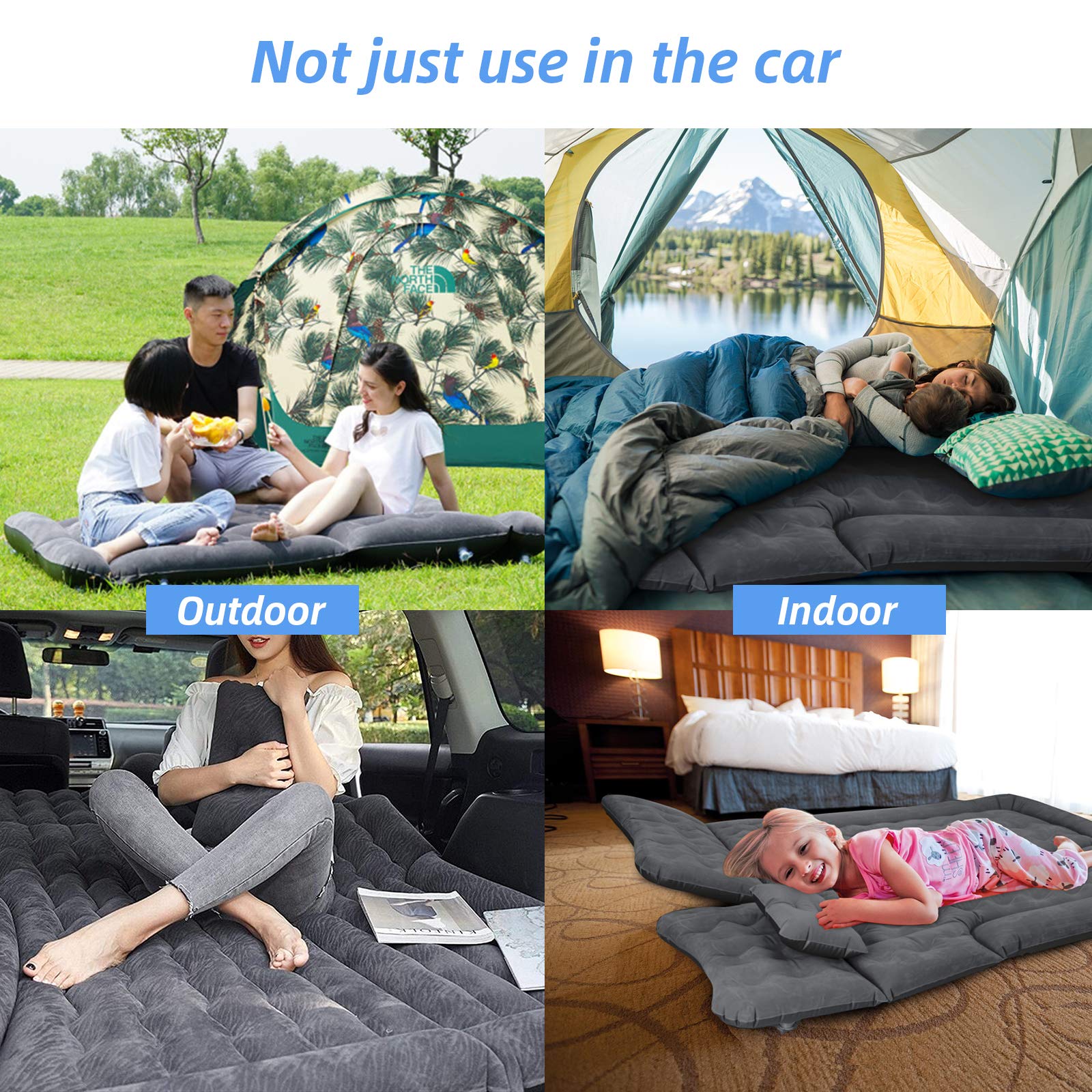SUV Air Mattress, Inflatable Car Bed with Electric Pump and Pillow, Flocking Surface, Camping Sleeping Pad for Travel SUV Sedan Back Seat Trunk Tent Chevy Jeep Wrangler Toyota Honda Civic (Black)