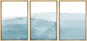 signwin 3 piece framed canvas wall art blue wash brushstroke watercolor nature wilderness illustrations abstract traditional home artwork decoration for living room,bedroom - 16"x24"x3 natural