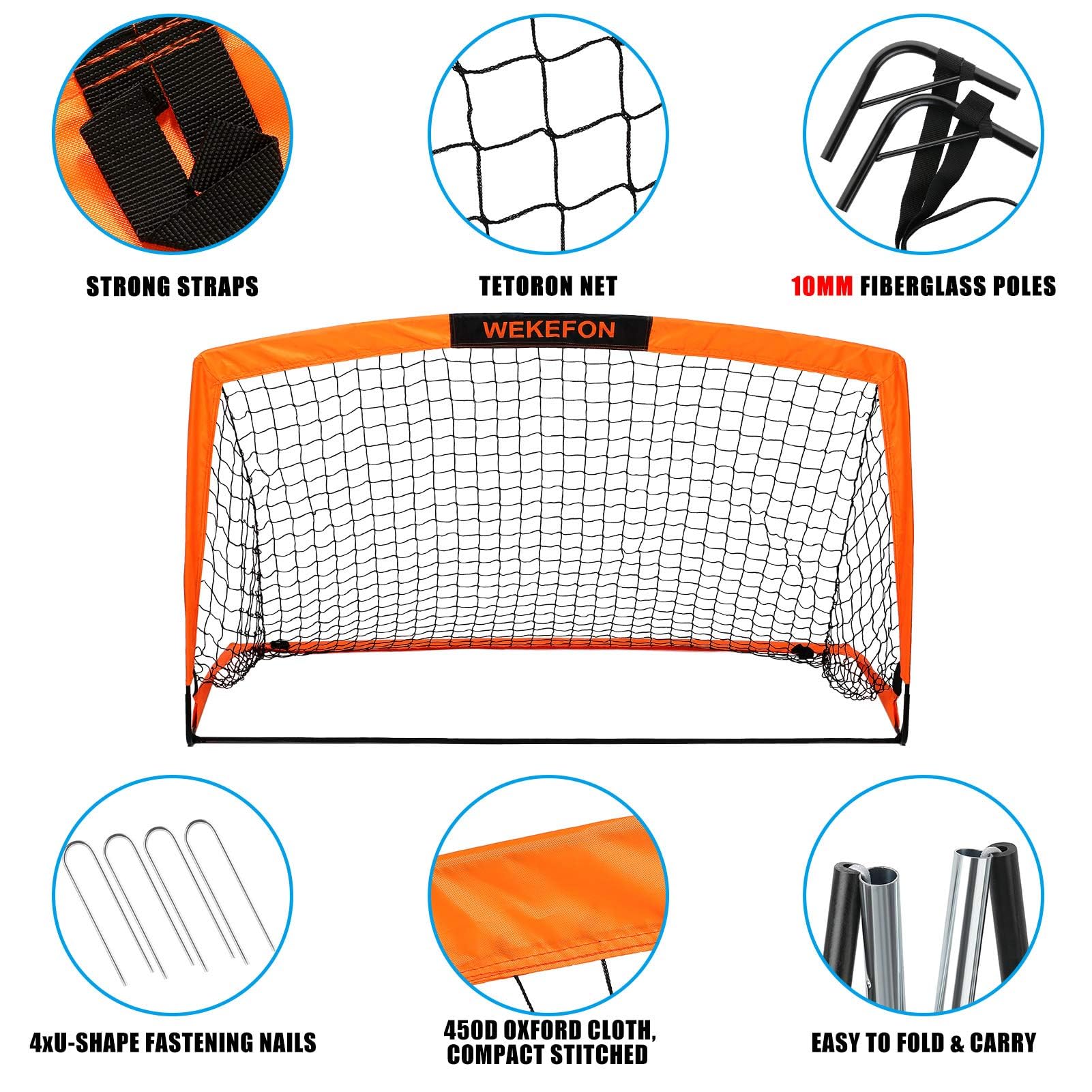 WEKEFON Soccer Goal, 5' x 3.1' Portable Soccer Net with Carry Bag for Backyard Games and Training for Kids and Youth Soccer Practice