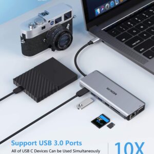 14 in 1 USB-C Docking Station - Dual Monitor Laptop Dock with 2 HDMI, VGA, 5 USB, SD/TF for Dell/Surface/HP/Lenovo Laptops